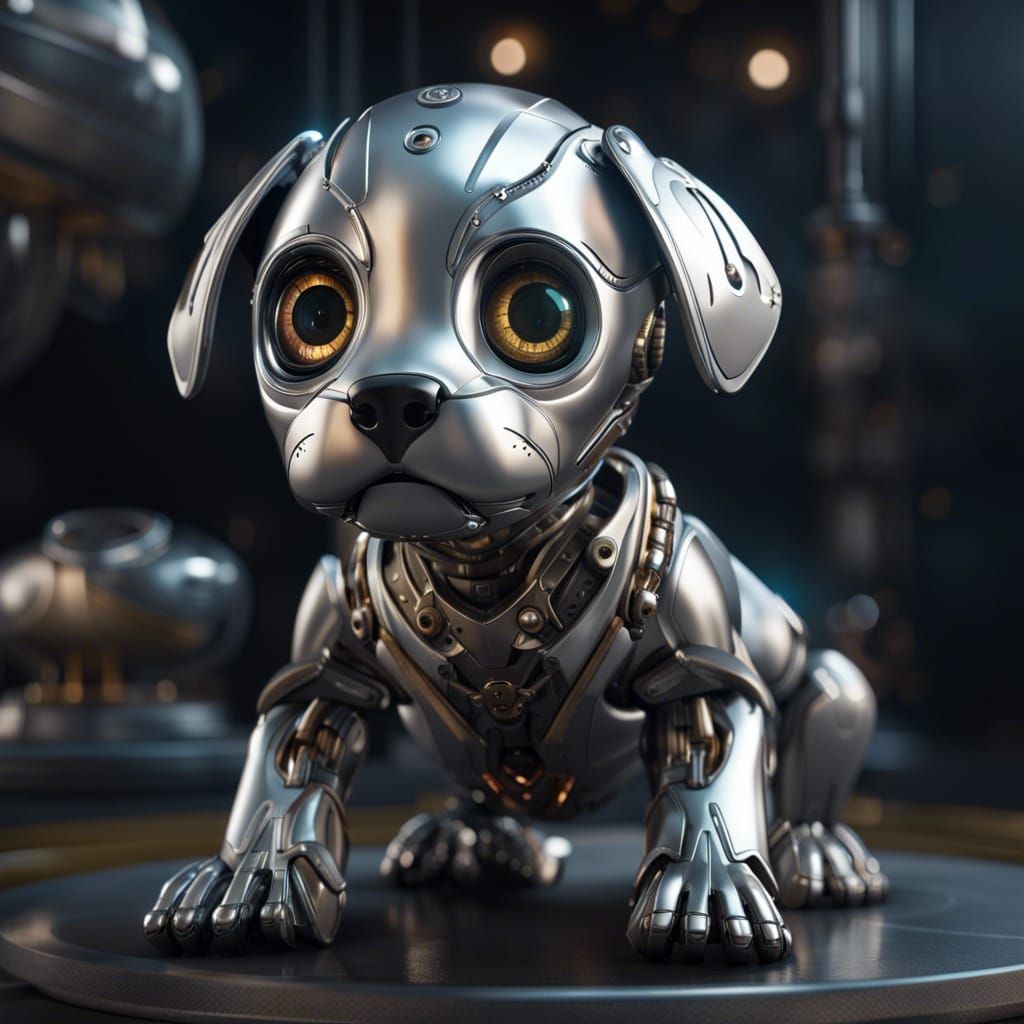 Hyperrealistic Robot Puppy in High Quality CGI