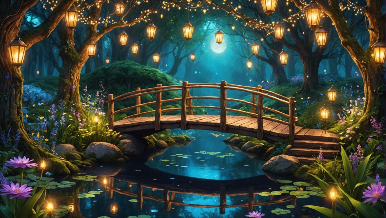 Enchanted Woodland Scene with Pixies and Fireflies