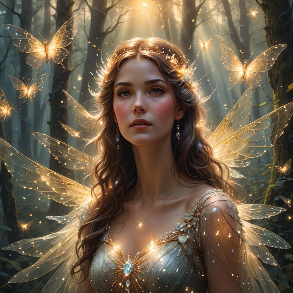 Ethereal Diamond Woman in Misty Forest