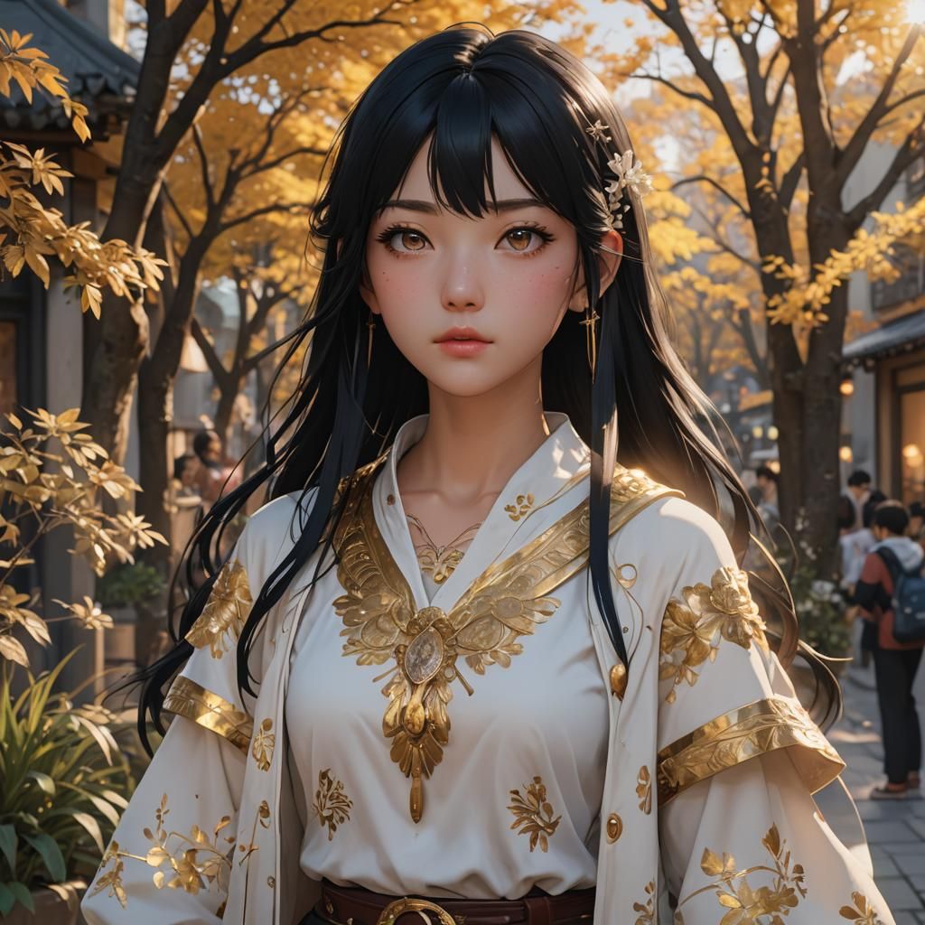 Anime Girl with White Eyes at Golden Hour