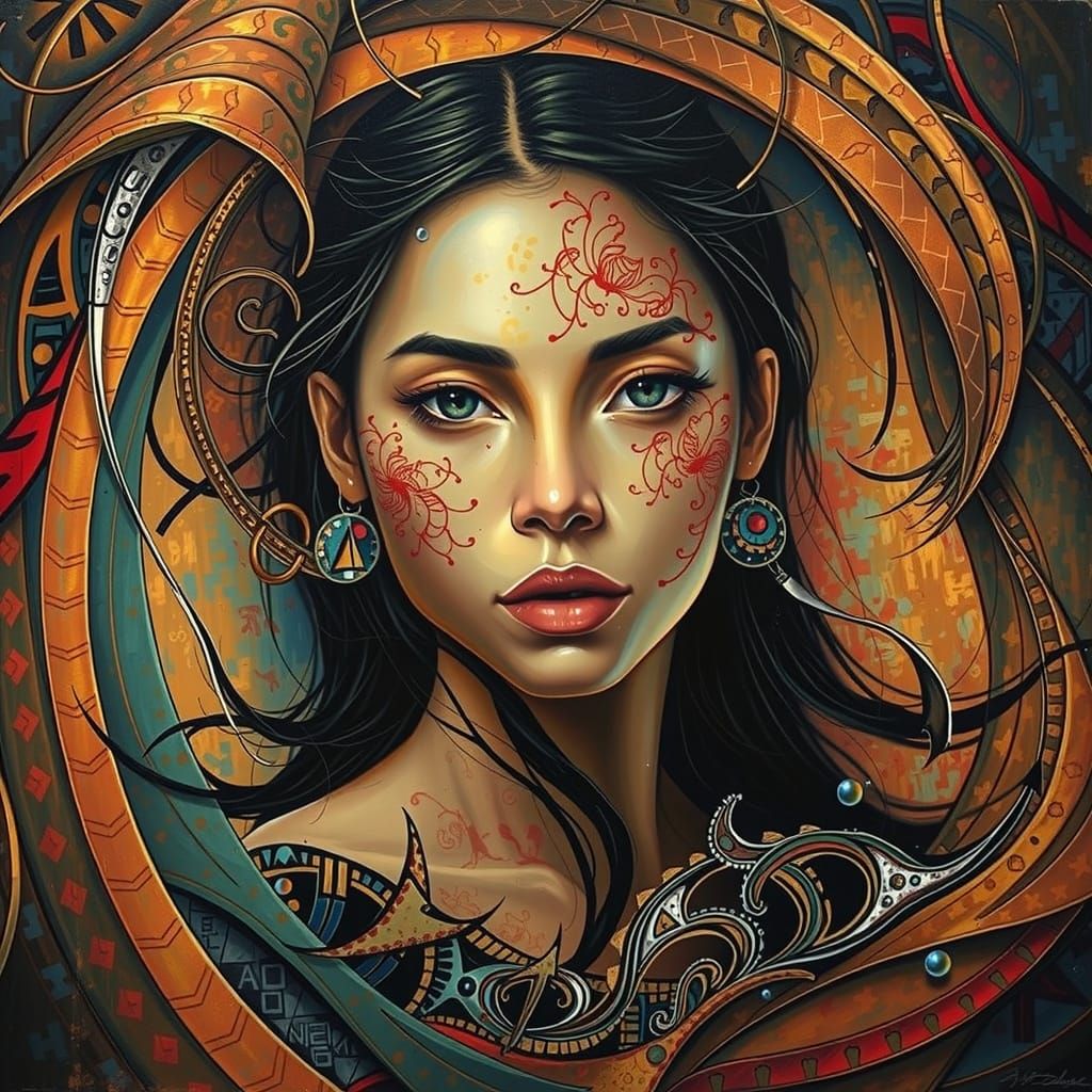 Abstract Expressionism with Iridescent Swirls