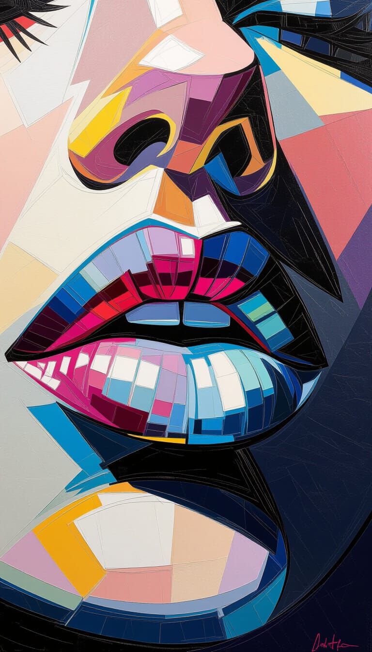 Text Lips: High-Contrast Neo-Expressionist Abstract Art