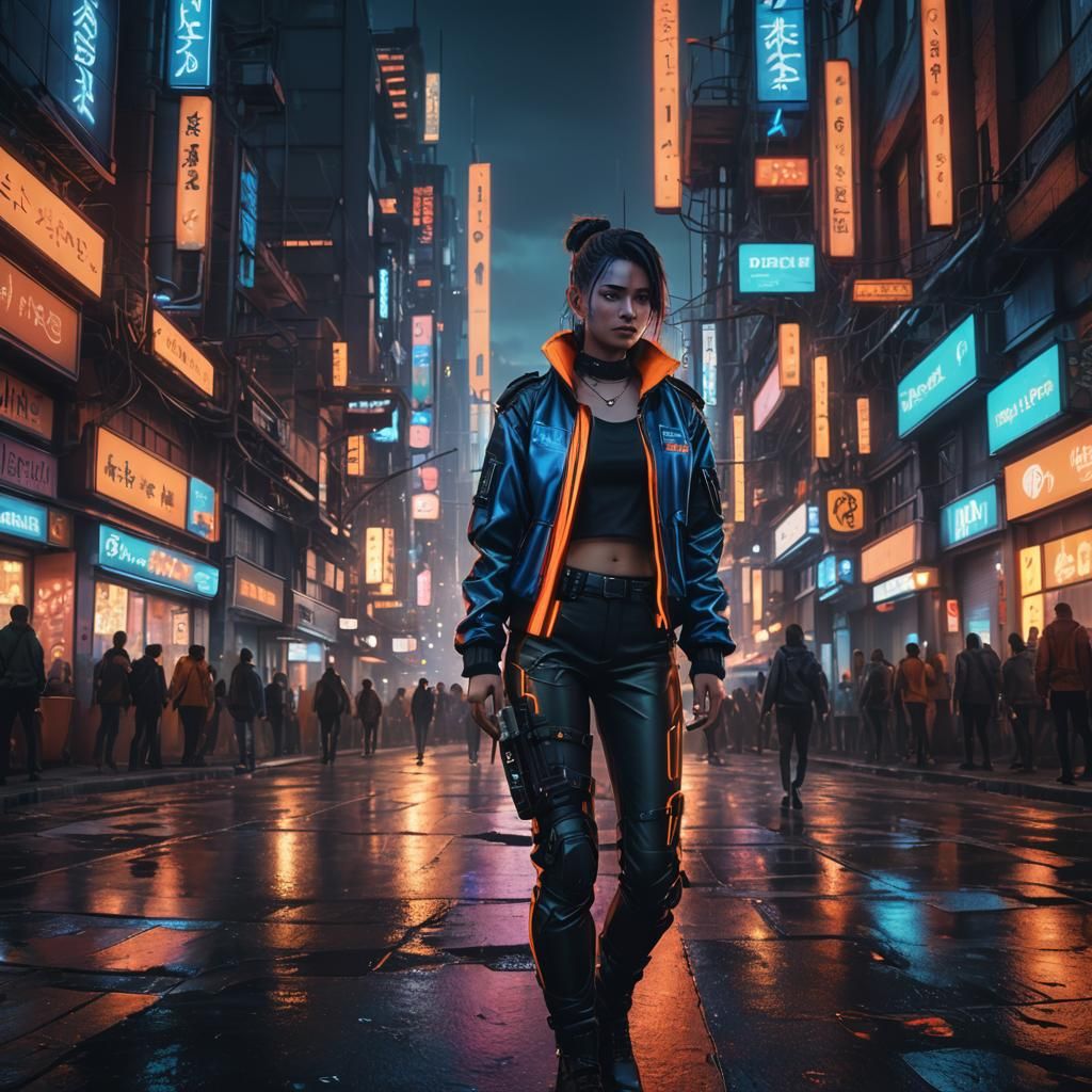 Lost in a Crowded Cyberpunk Cityscape at Dusk