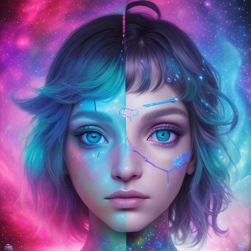 Cosmic Mushroom Eyes: Holographic Astral Illustration