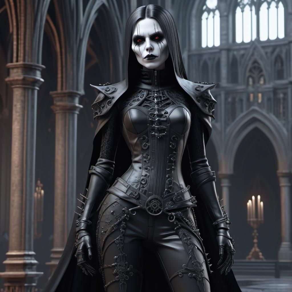 Dystopian Goth Widow in Detailed Gothic Art