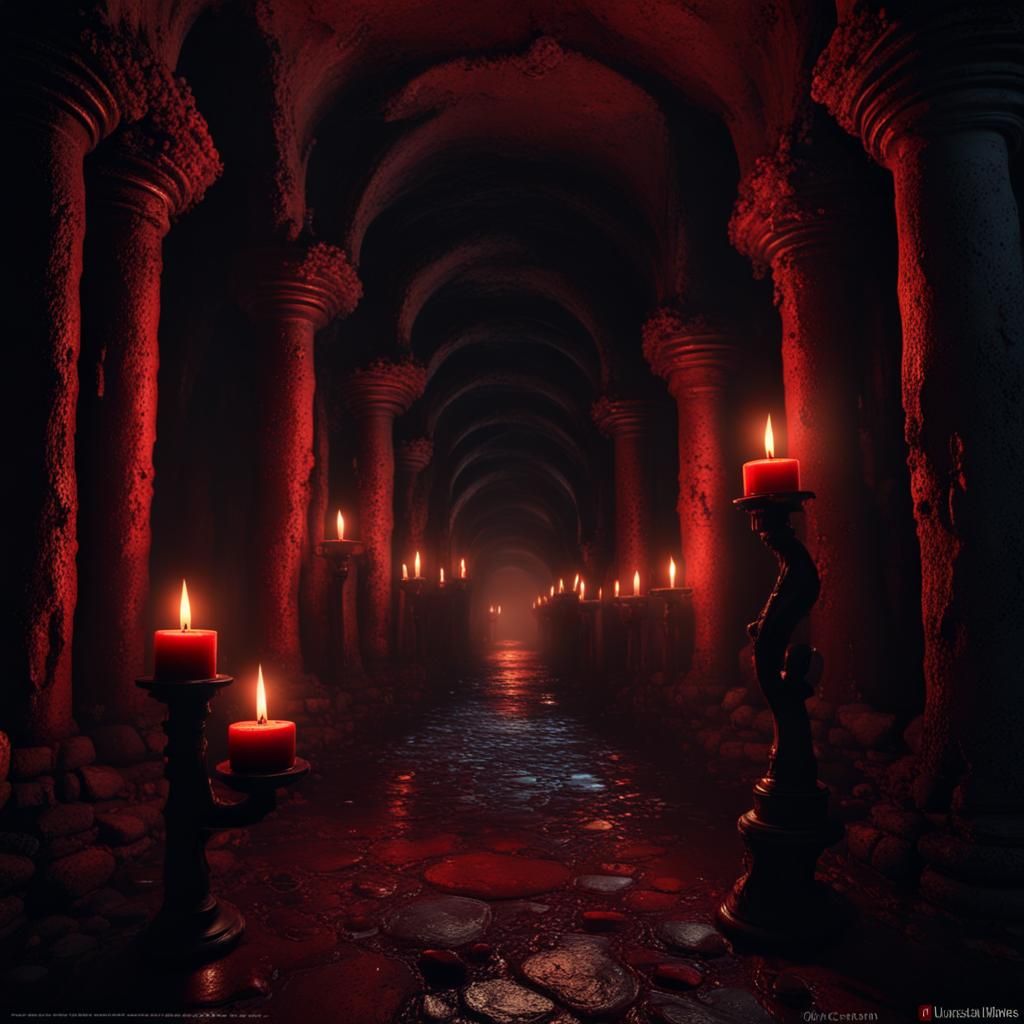 Terrifying Red Eyes in Dark Catacombs