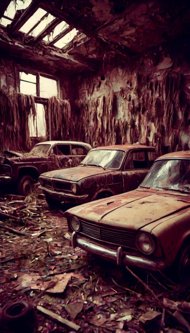 Macabre Old Fashioned Car Dealership Interior