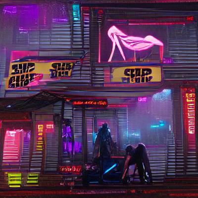 Cyberpunk Strip Club Scene in Neon Dystopia