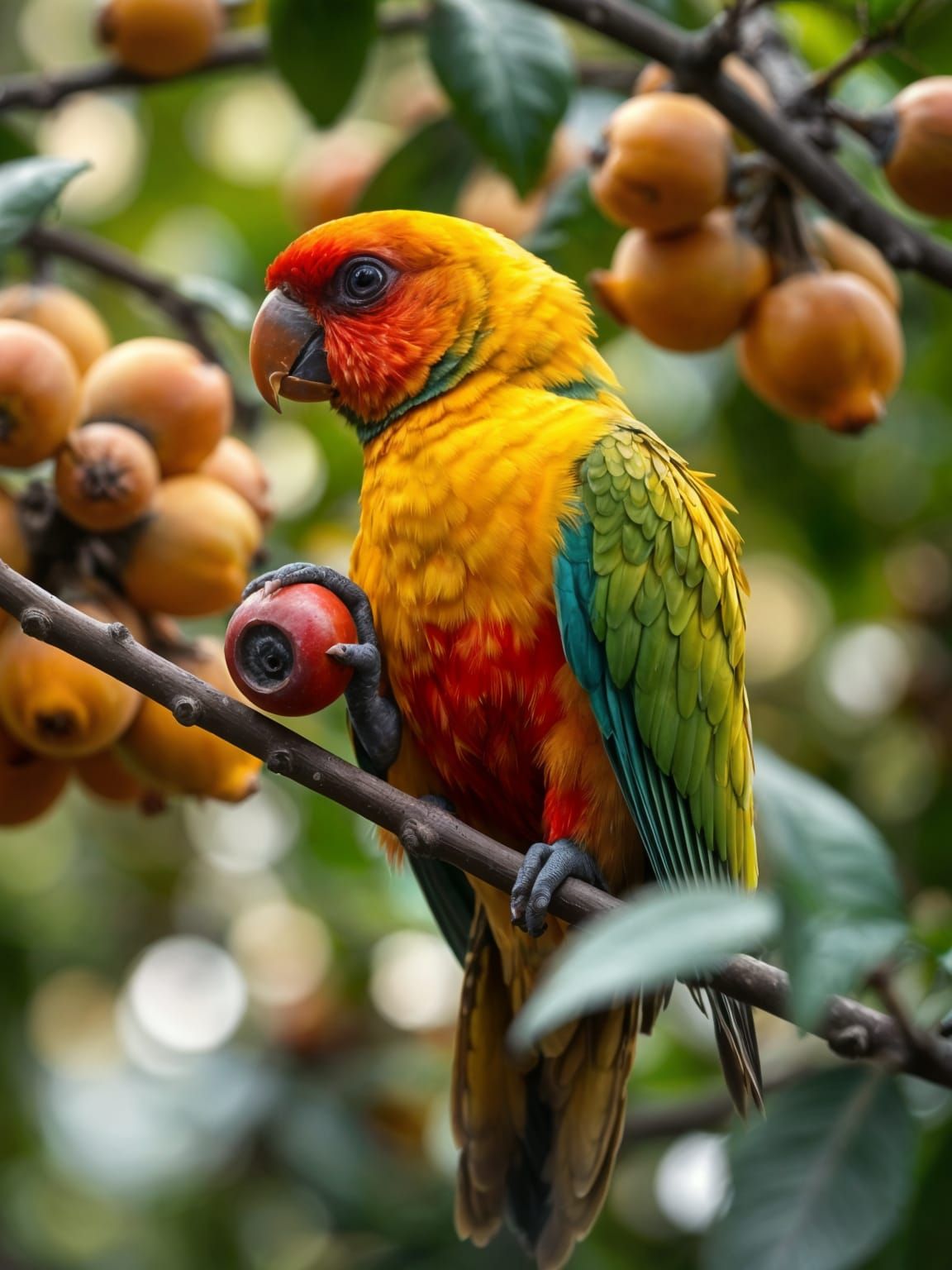 Lush Brazilian Sun Conure in Photorealistic Detail