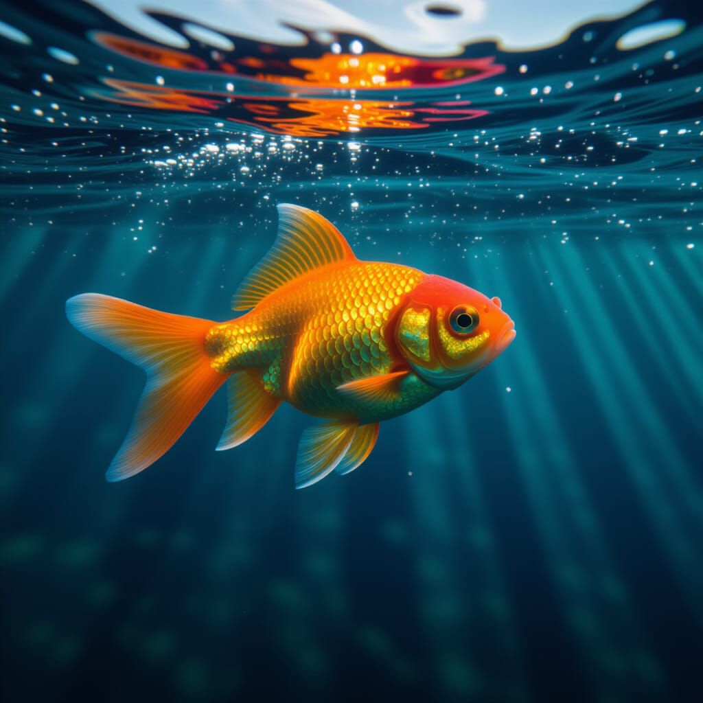 Vibrant Goldfish in Atmospheric Underwater Scene