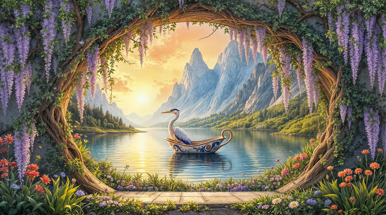 Whimsical Voyage at Sunset in a Fantastical Aesthetic