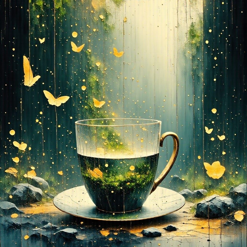 Magical Teacup Garden with Swirling Vapor