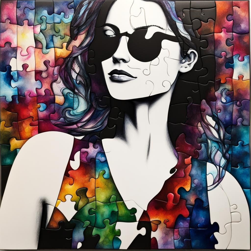 Alcohol Ink Puzzle Woman Portrait