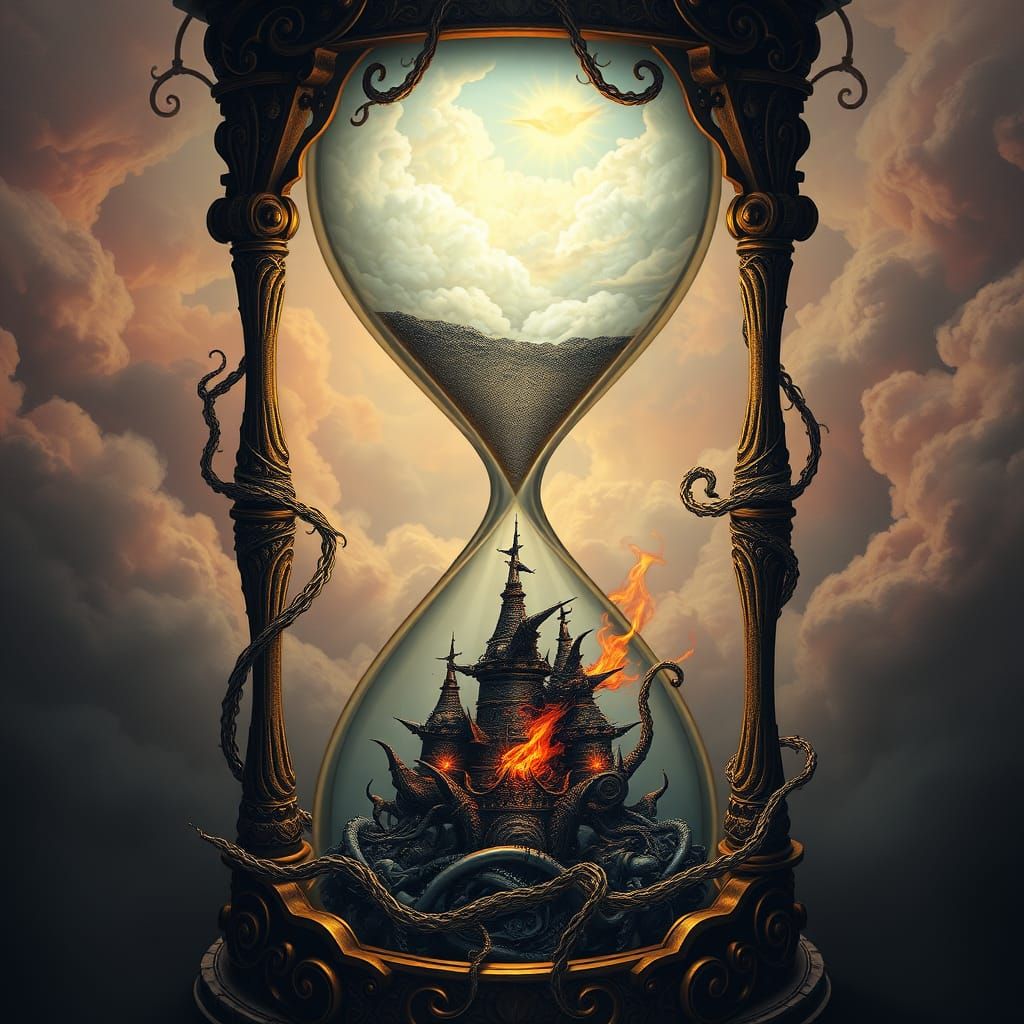 Eternal Struggle Between Good and Evil in a Surrealist Hourg...