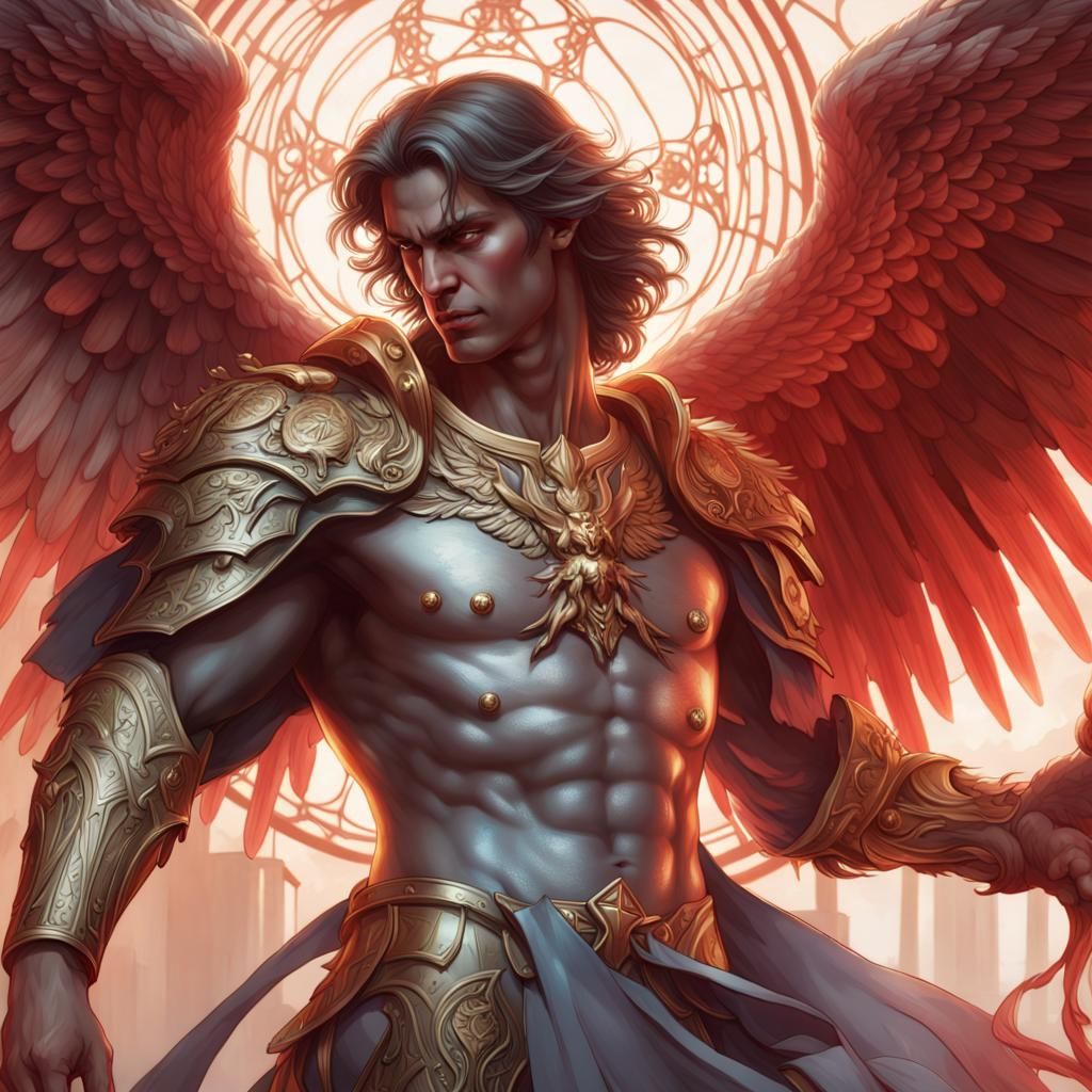 Archangel Michael Defeats Lucifer: Hyperdetailed Portrait