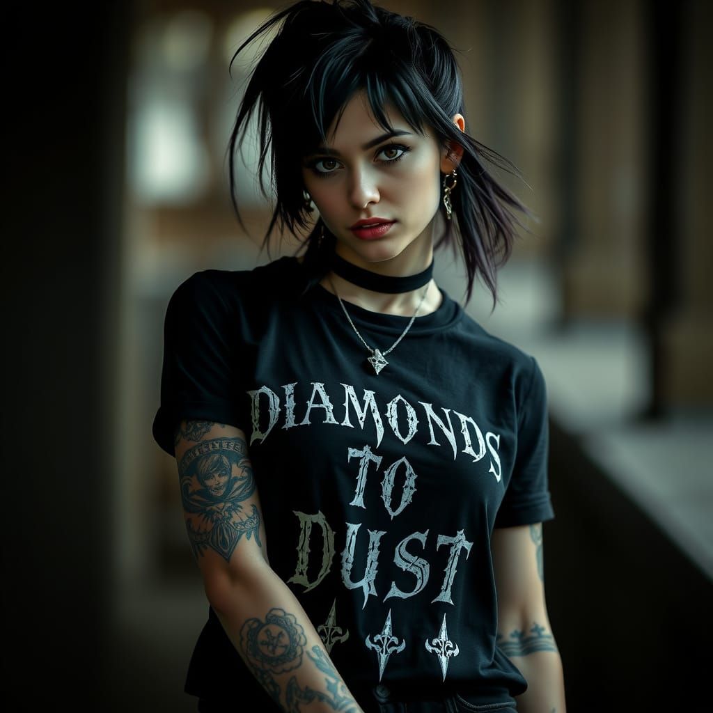 Emo Goth Girl with 'Diamonds to Dust' Shirt