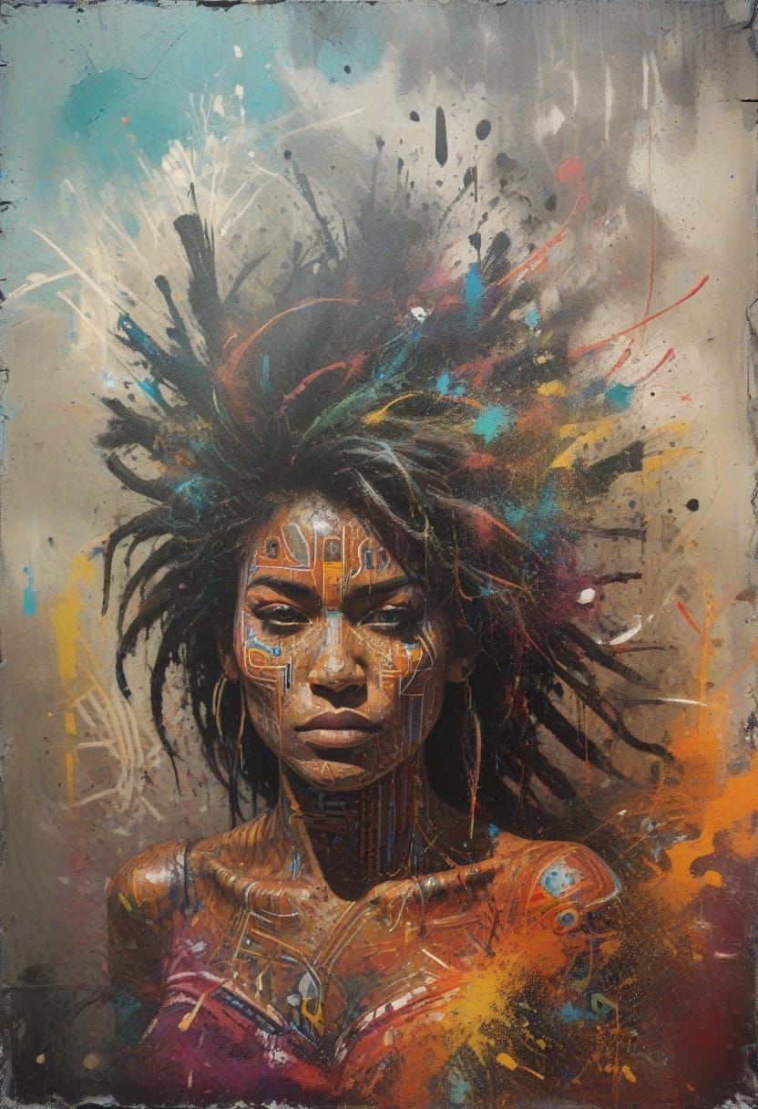 Vibrant Shaman Portrait in Graffiti Art Style