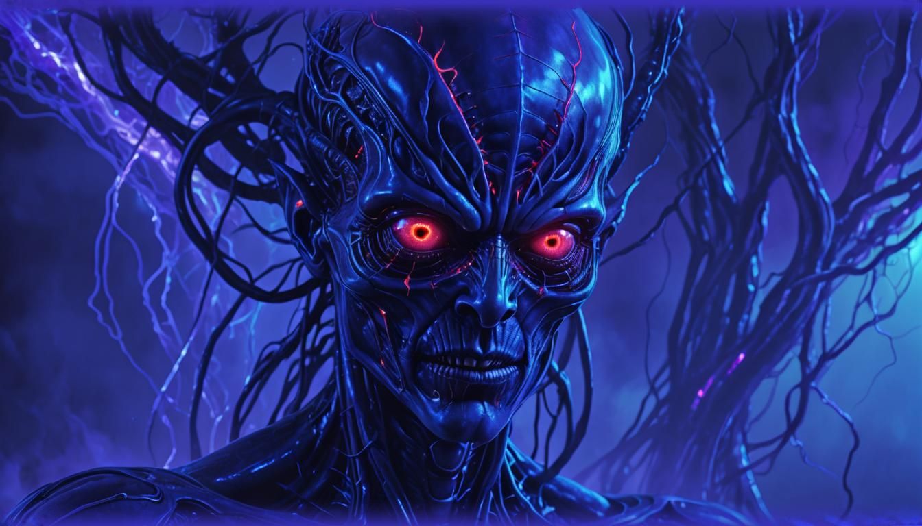 Alien Vampire with Glowing Eyes in Surreal Digital Art