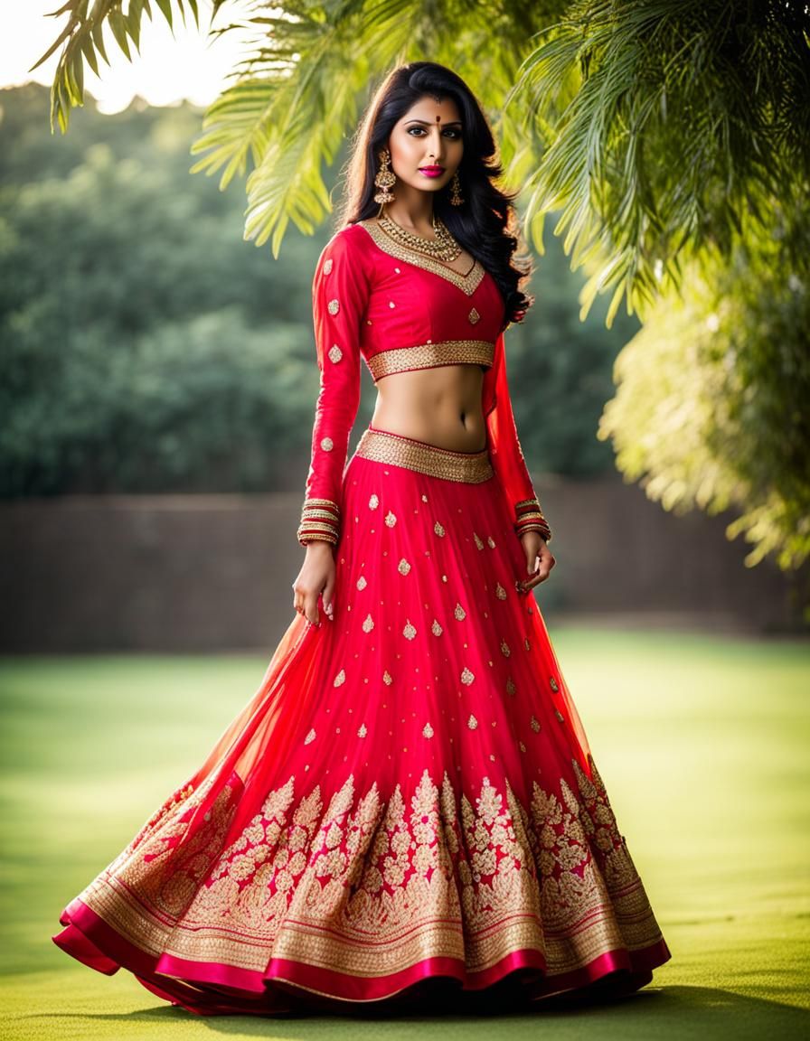 Indian Girl wearing a flowing lehenga