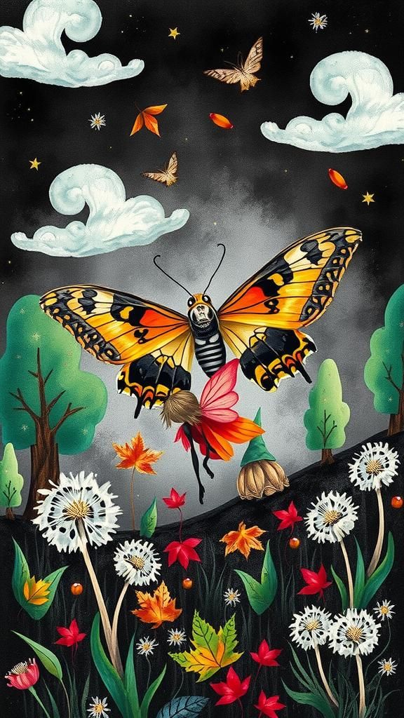 Sugar Skull Moth on Fairy in Surreal Autumn Scene