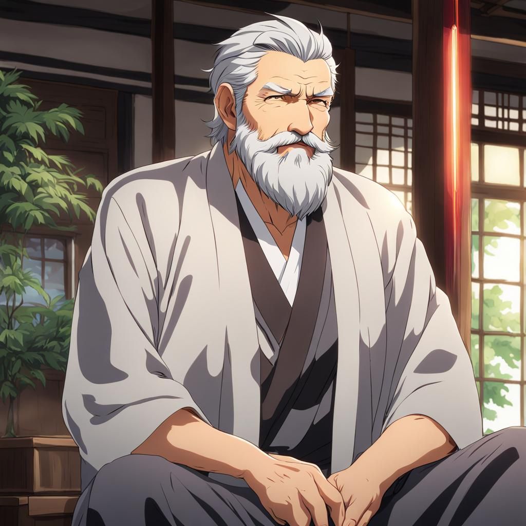 Anime Style: Smiling 60-Year-Old Man with Vitality