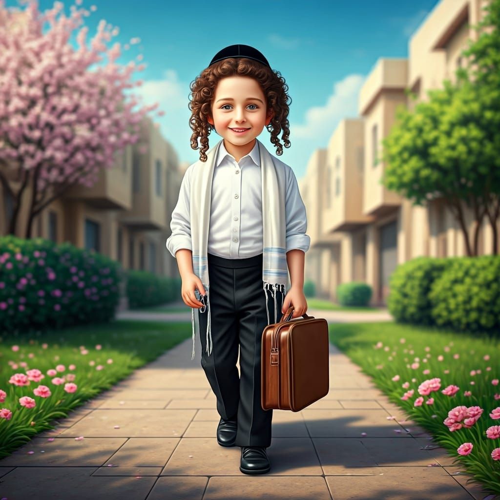Haredi Boy on Spring Morning in Bnei Brak