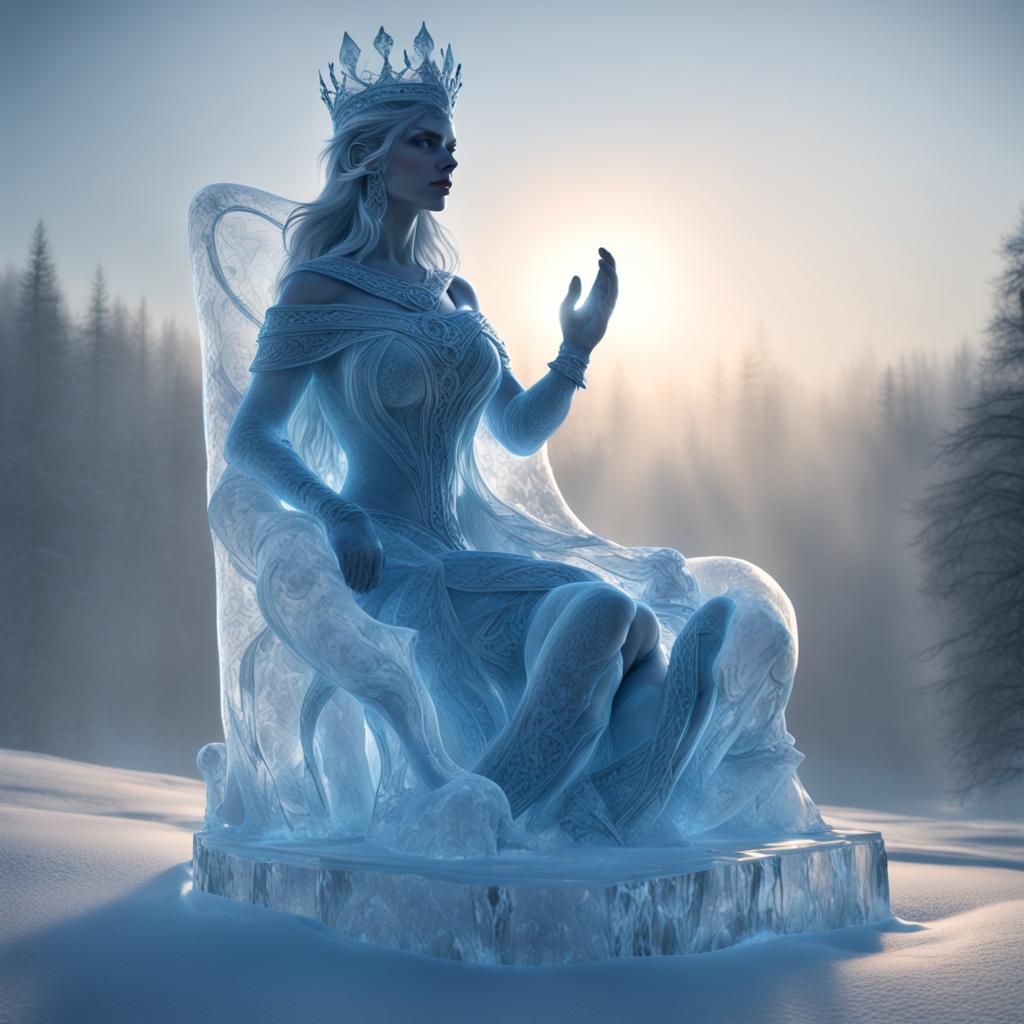 Ice Sculpture of a Nordic Queen in Ice