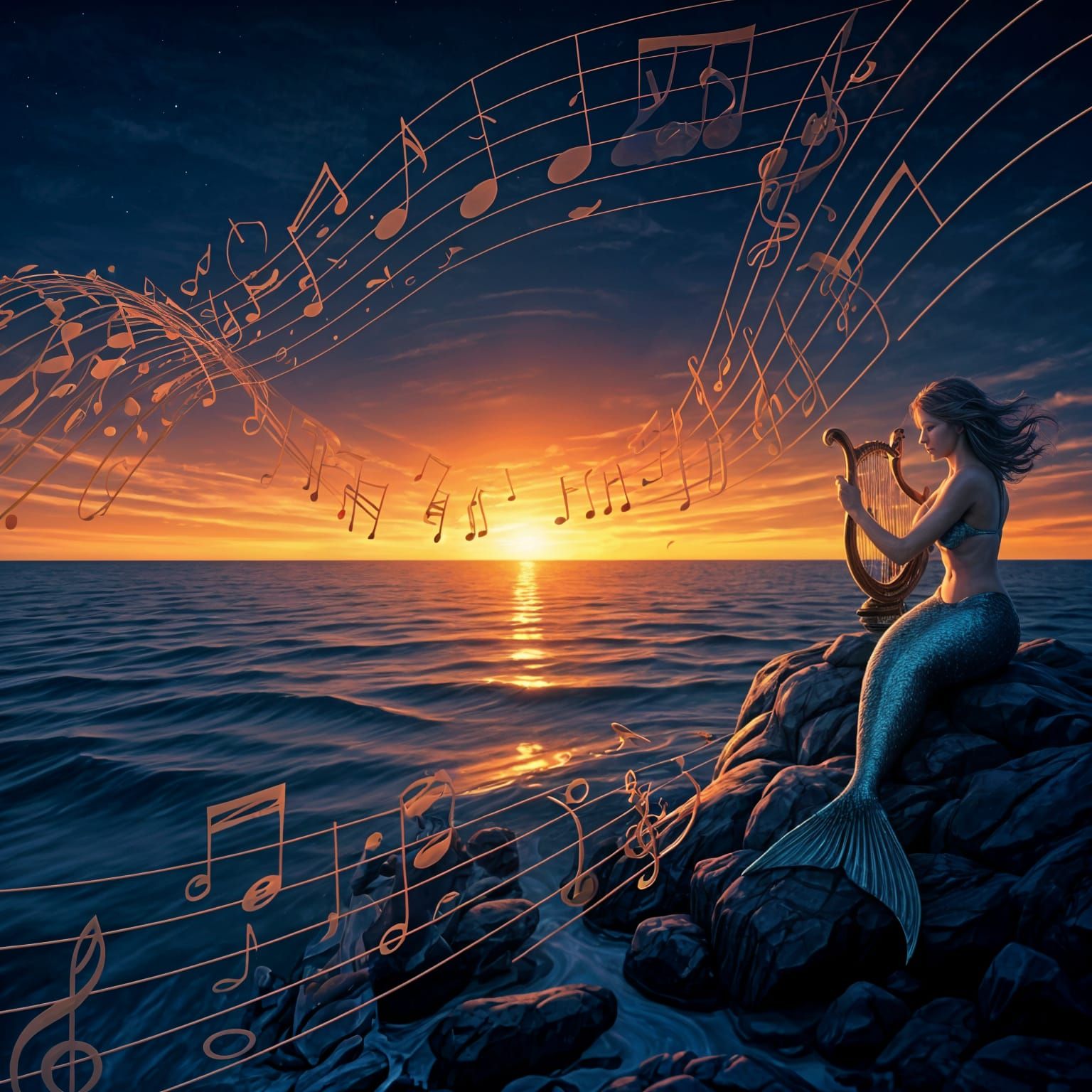 Mermaid's Song at Sunset: Abstract Vector Art