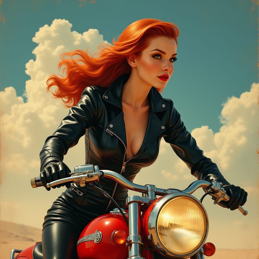 Retro Rocket Pin-Up Girl in Black Leather