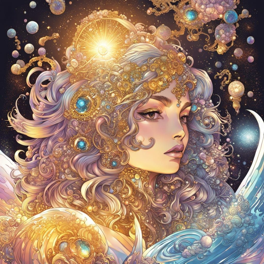 Elaborate Liquid Ink Illustration in Golden Hour