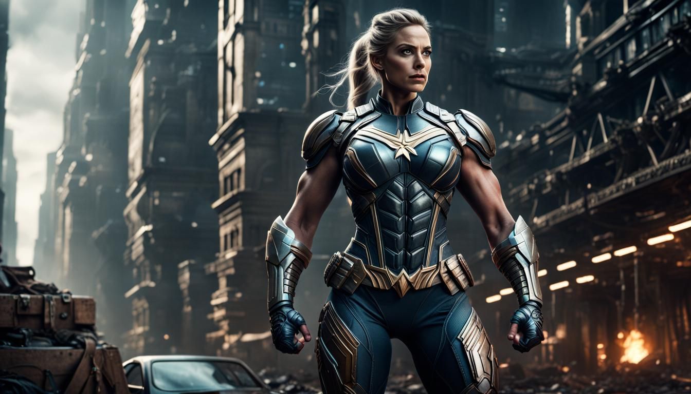 Muscular Superhero in Tiny Outfit: Digital Matte Painting