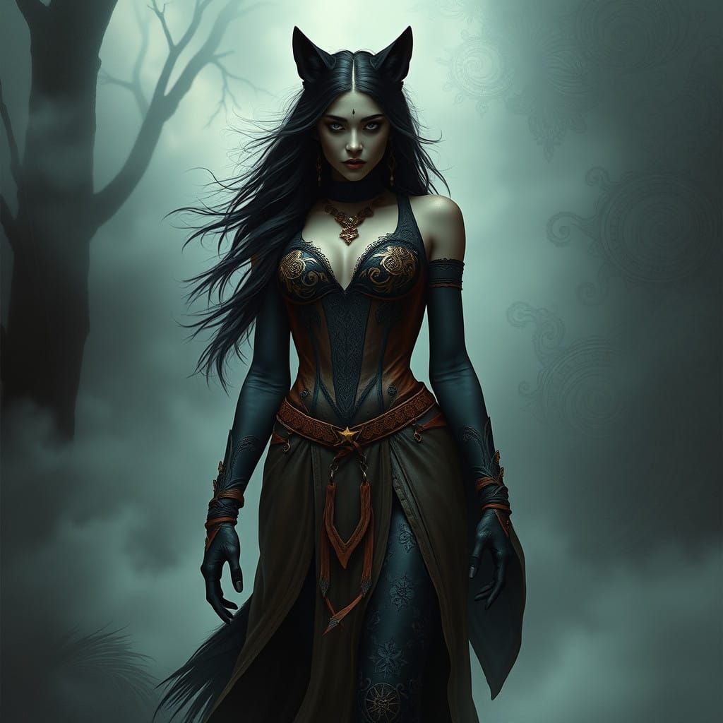 Ethereal Native-Inspired Fantasy Woman in Mystical Environme...