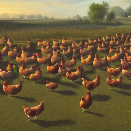 Chicken Stampede in Hyper Detailed Country Landscape