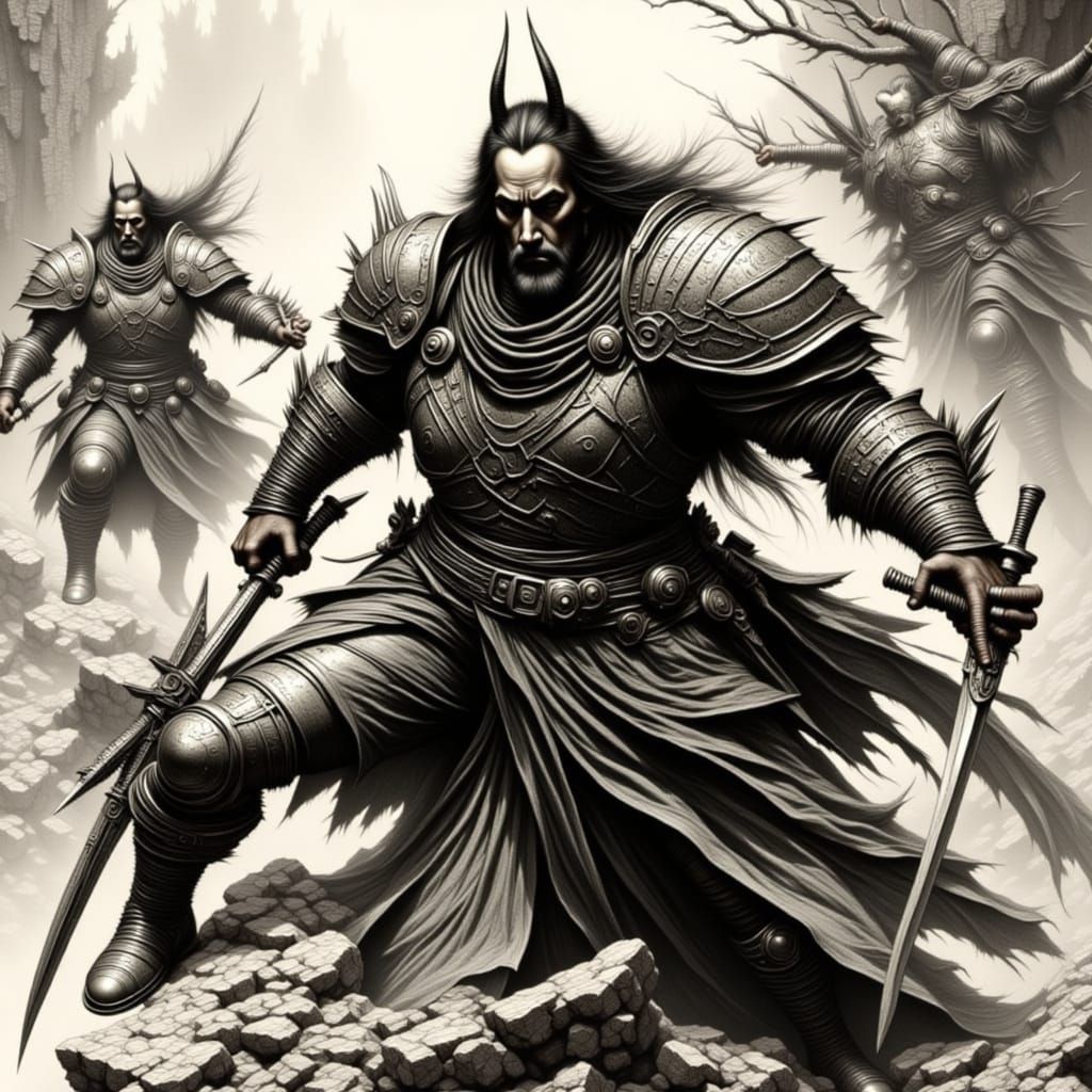 Scarred Warrior Victorious in Bare-Handed Combat