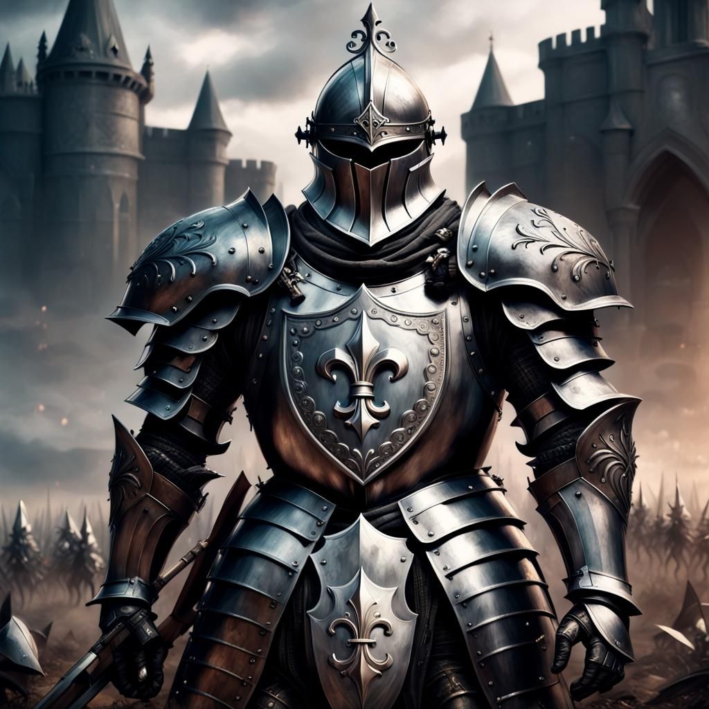 Armored Knight with Fleur de Lis Shield