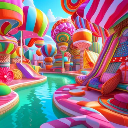 Trippy Candyland Art in Hyperrealistic Digital Illustration