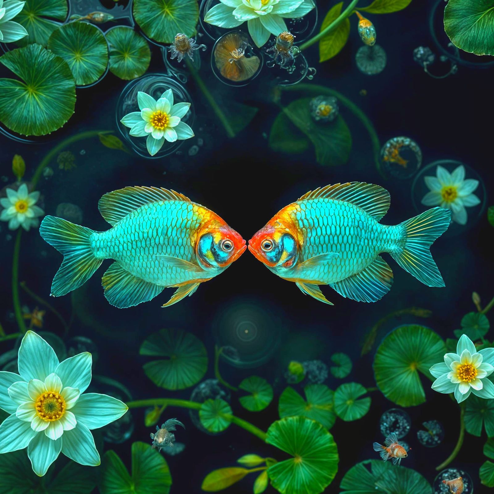 Ethereal Fish Dance in a Lush Pond