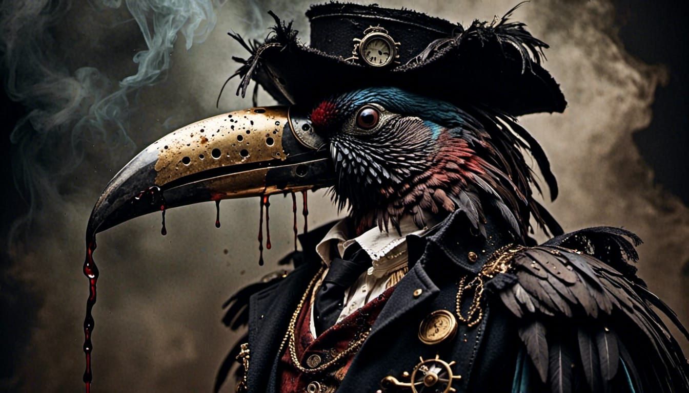 Steampunk Zombie Pirate Parrot with Blunderbuss