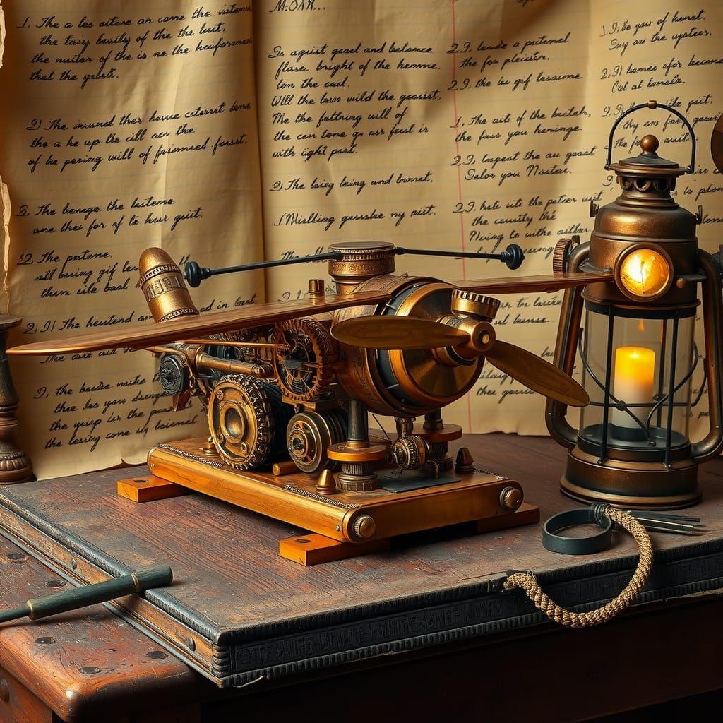 Steampunk Flying Machine on Workbench