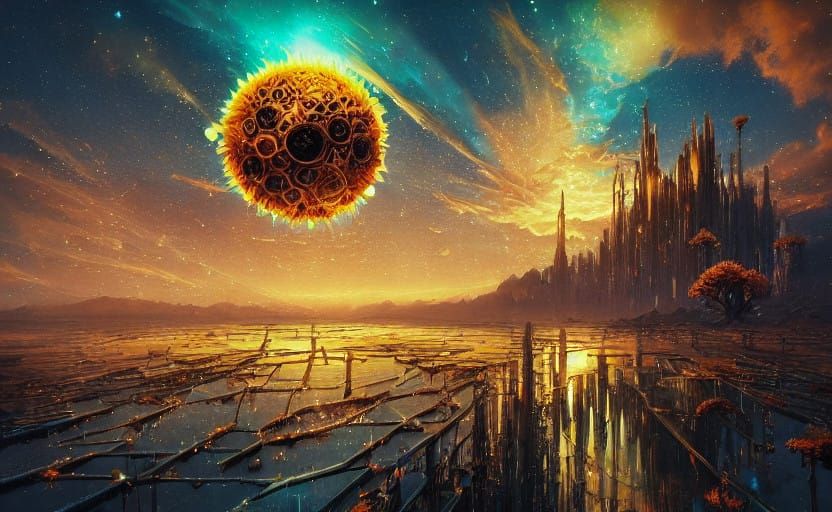 Surreal Cyberpunk Dreamscape: Liquid Portal to Floating City