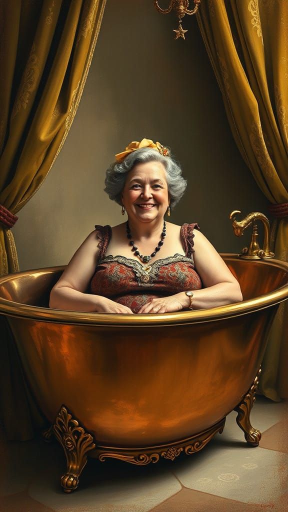 Impressionist Woman in Ornate Bathtub