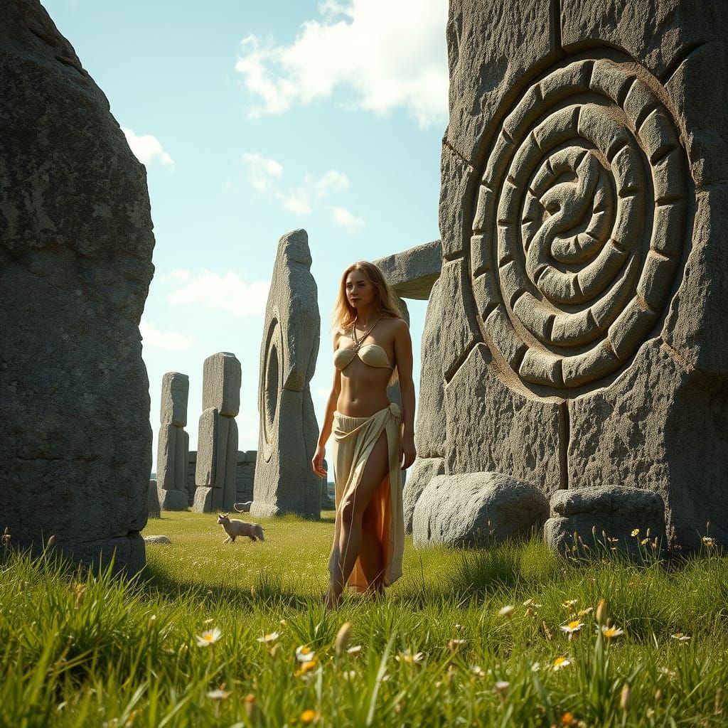 Ancient Goddess Amidst Stone Monuments
