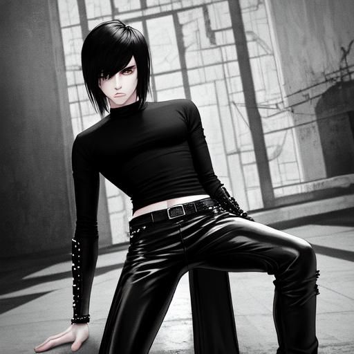 Hyperrealistic Emo Boy in Leather Pants