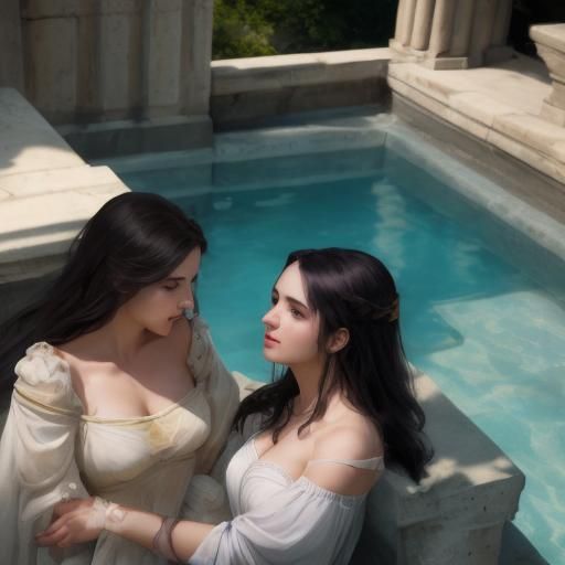 Greek Women Embrace: Dark Fantasy Photography