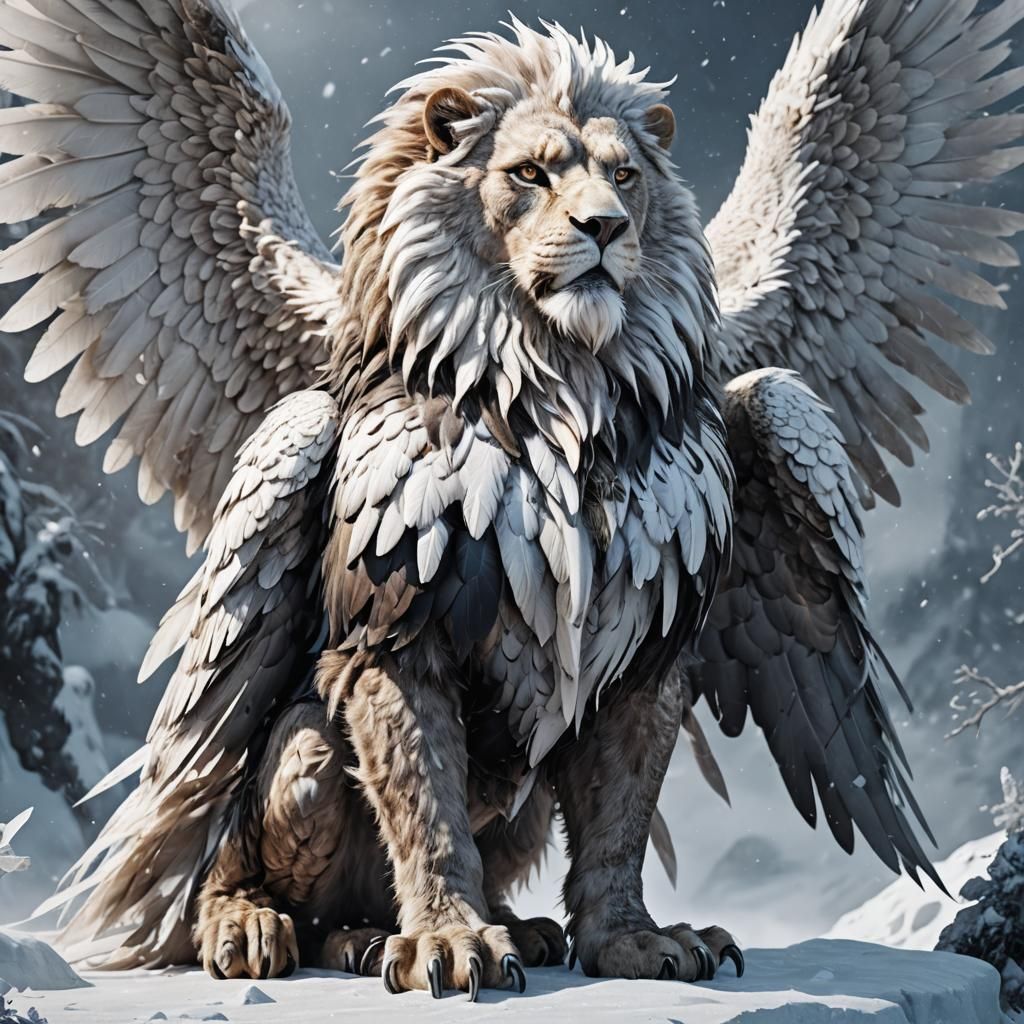 Majestic White Griffon in Detailed Matte Painting