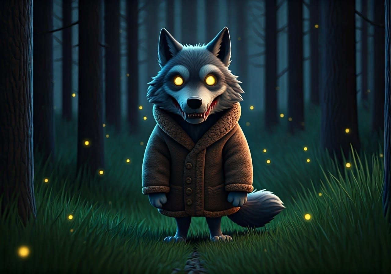 Zombie Wolf in Forest Clearing, Digital Painting