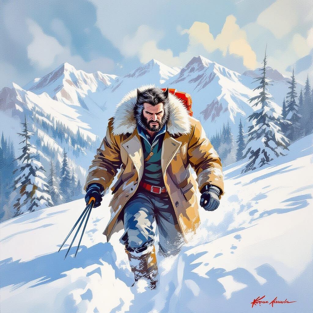 Wolverine in Snowy Wilderness: Gouache Impasto Painting