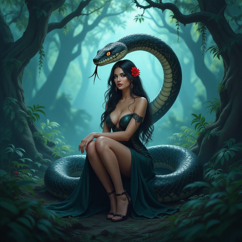 Eve's Snake: Dark Fantasy Forest Scene