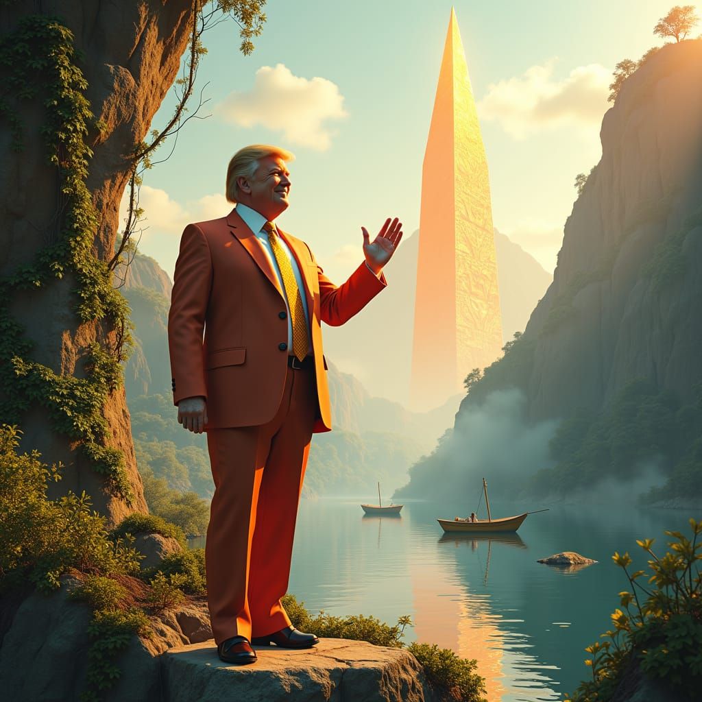 Victorious Donald Trump on Mythical Cliffside