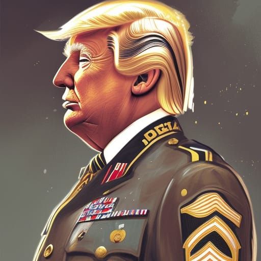 Donald Trump Portrait in Military Uniform, Detailed Art